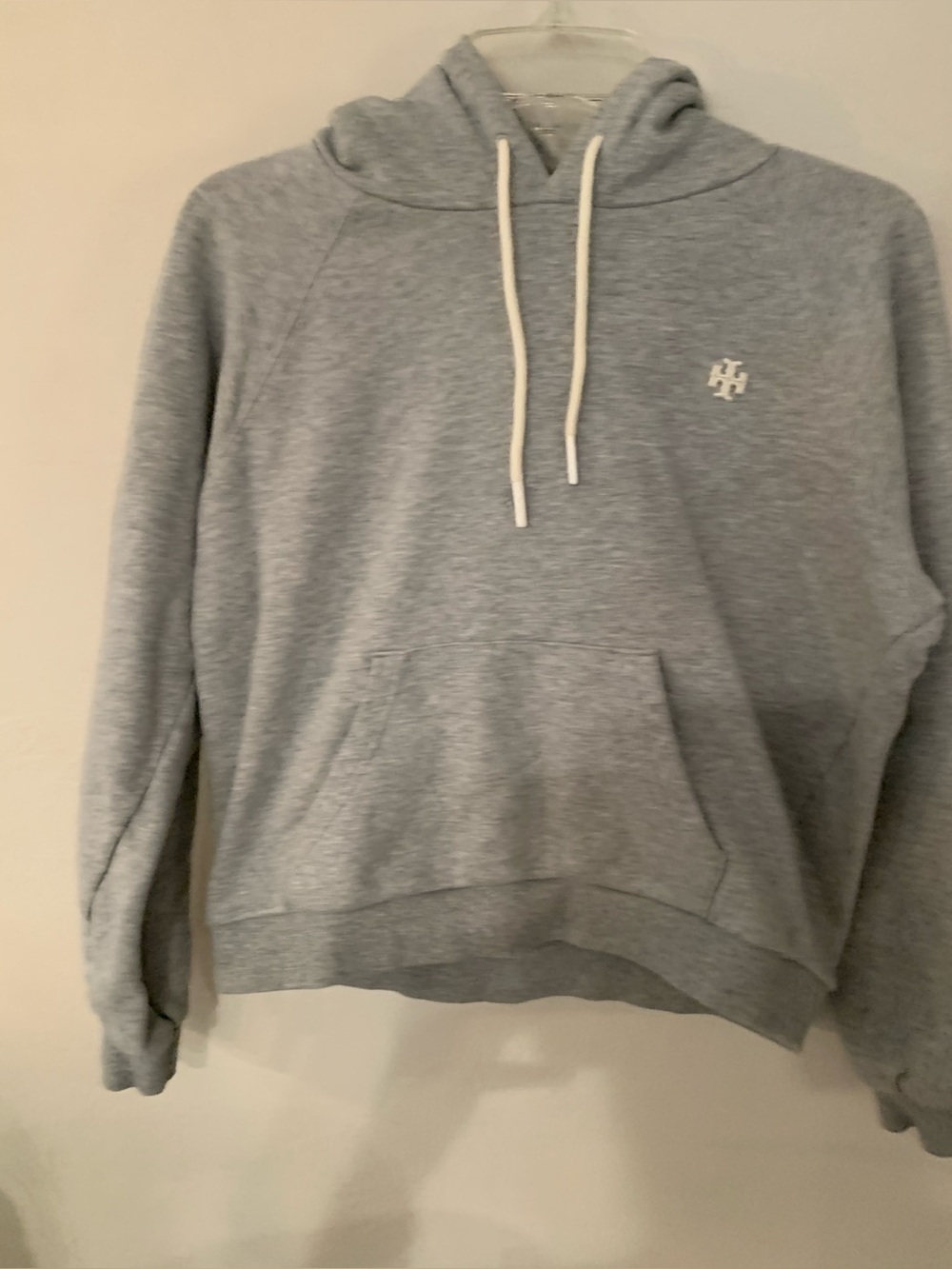 Tory Sport Light Gray Hooded Pullover with Drawstring Size med runs more smaller